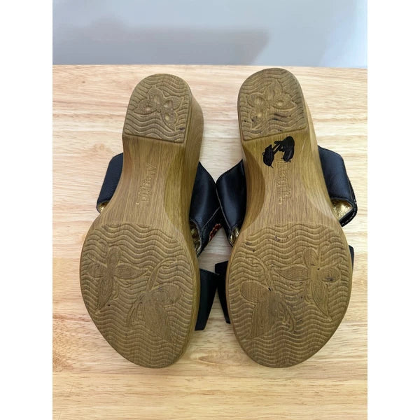 Alegria Linn Black Needles and Pins Sandals Slides 39 (US 9) Leather Floral