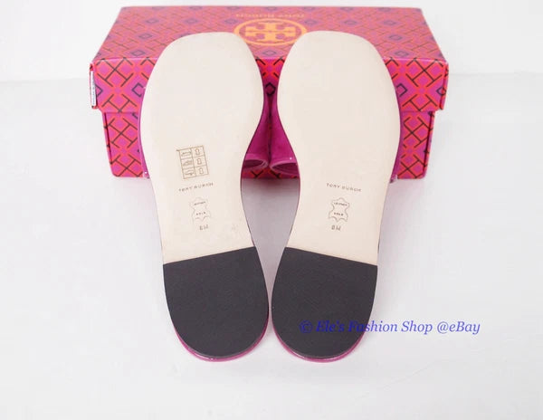 NIB Tory Burch Eleanor Slide Leather Sandal Fuchsia Pink US 9 AUTHENTIC