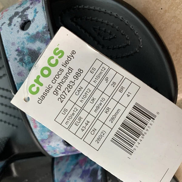 Crocs Classic Blue Tie Dye Style Slides Womens 12 Mens 10 Jibbitz Ready NWT