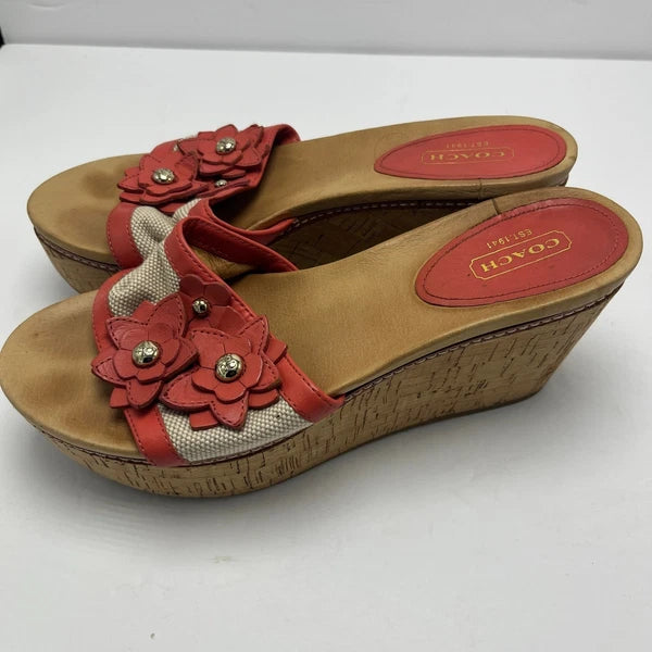 Coach Jesaca Floral Wedge Sandals Slides Platform Cork Heels Red Sz 7B A8663