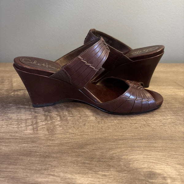 Cole Haan Air Huarache Slide Wedge Sandal Womens Size 6B Slip On Leather Carob