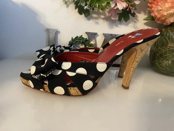 Daniblack Women’s Wanda Slide Sandals Black and White Polka Dots Retro Style 10M