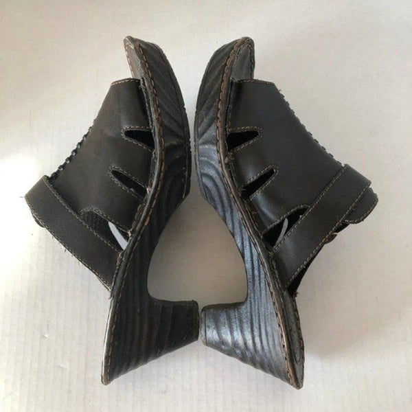 FASHION BUG Sunrise Brown Open Toe Clog Sandals Retro Hippie Boho Womens 8.5