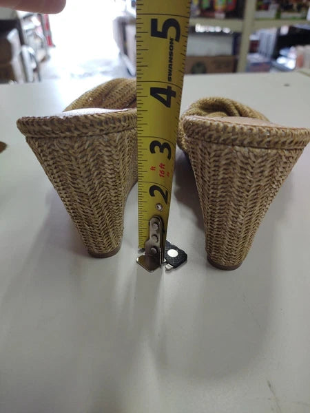 Beast Fashion Rafia Wedge Slide Sandle Size 11 tan beigh