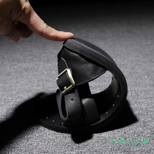 Fashion Men's Real Leather Summer Beach Roman Sandals Studded Shoes Flat Vintage