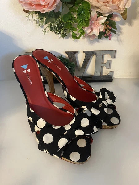 Daniblack Women’s Wanda Slide Sandals Black and White Polka Dots Retro Style 10M