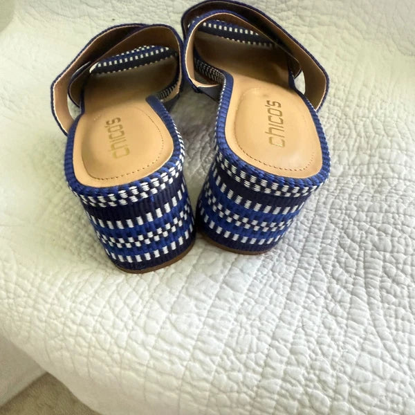 Chico's Woven Criss Cross Block Heel Sandals Blue Grotto Size 10M MSRP $148