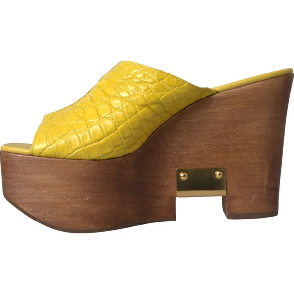 DOLCE & GABBANA Shoes Yellow Leather Wood Mule Wedge Slides EU39 / US8.5 1500usd