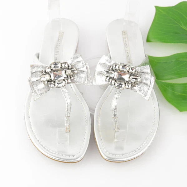 Vera Wang Lavender Women's Willa Sandal Size 7 Thong Slide Silver Big Rhinestone