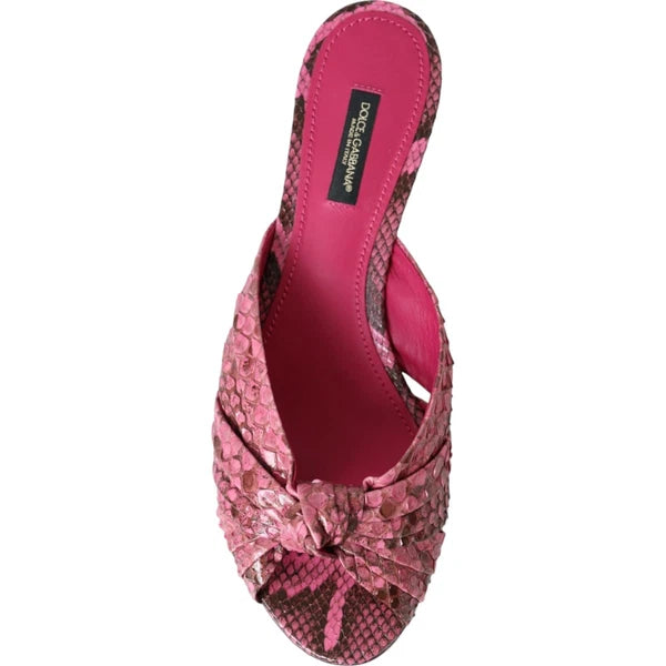DOLCE & GABBANA Shoes Pink Python Leather Kitten Heels Slides EU37.5/US7 1200usd