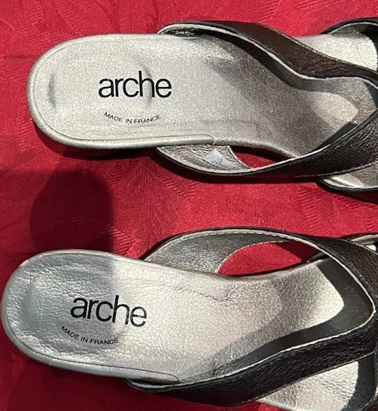 Arche Shoes Women Leather EU 39 US 8 Sandals Bronze Slip On Slides Heels