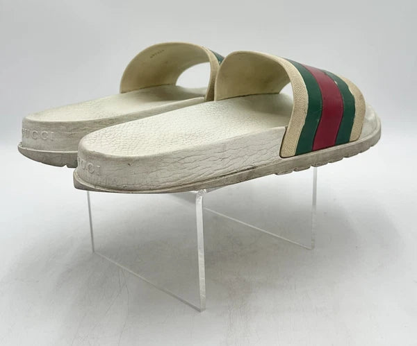 Gucci Men's Beige Striped Slide Sandals Size 12