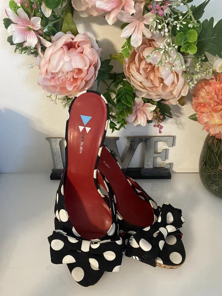 Daniblack Women’s Wanda Slide Sandals Black and White Polka Dots Retro Style 10M