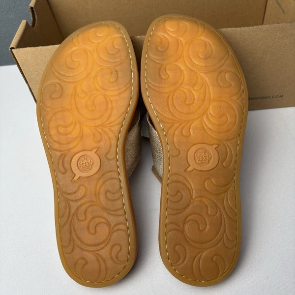 Born Ivory Leather Sandal Flower Slip On Slide Panna Cotta Gold Size 6 M