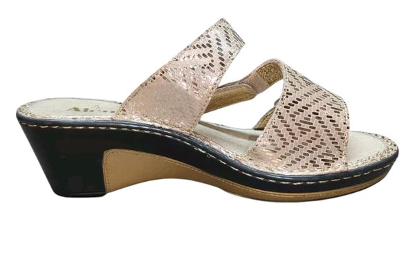 Alegria LOTI Gold Dazzler Sandal Wedge Slide On Open Toe Size 37