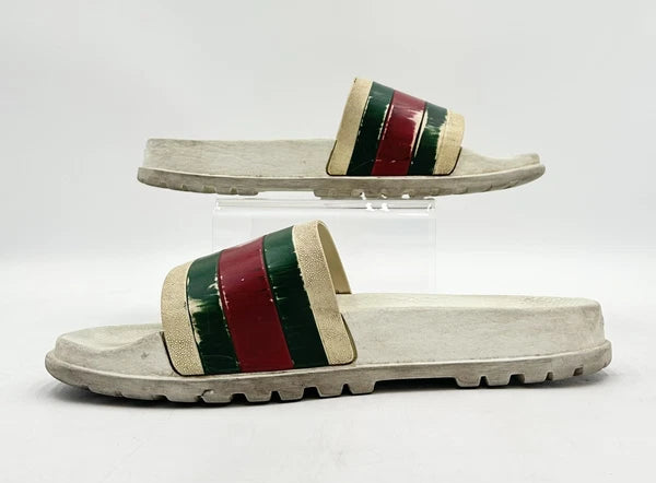 Gucci Men's Beige Striped Slide Sandals Size 12