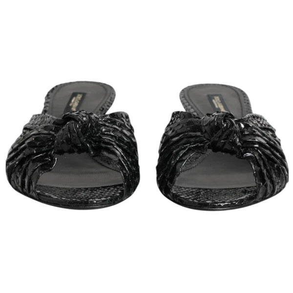 DOLCE & GABBANA Shoes Black Leather Heels Slides Sandals EU37.5 / US7 1200usd