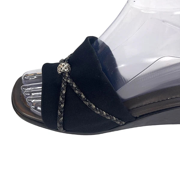 Brighton Sandals Isis Women’s 10M Black Braided Slide Low Wedge Y2K Slip On