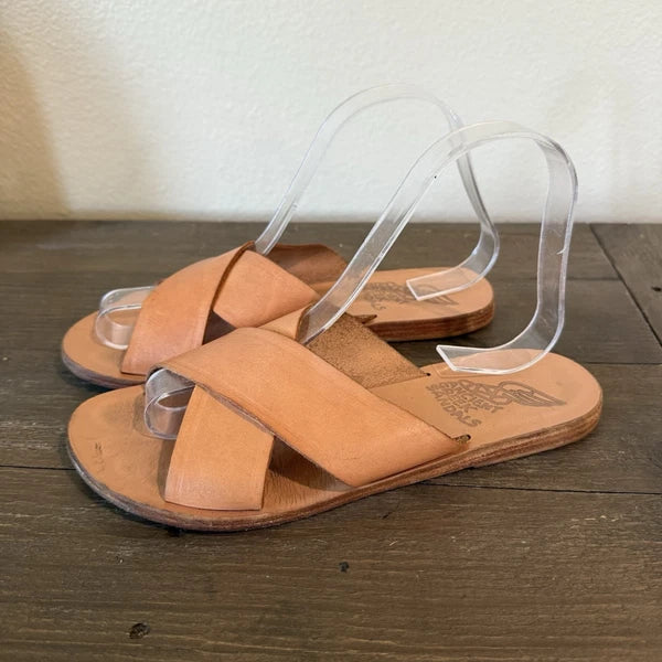 Ancient Greek Tan Cross-Strap Sandals Leather Women’s Size 38/8