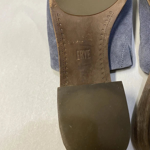 Frye Women’s Mule Sandals Size 10M Block Heel Leather Suede Y2K Style Blue