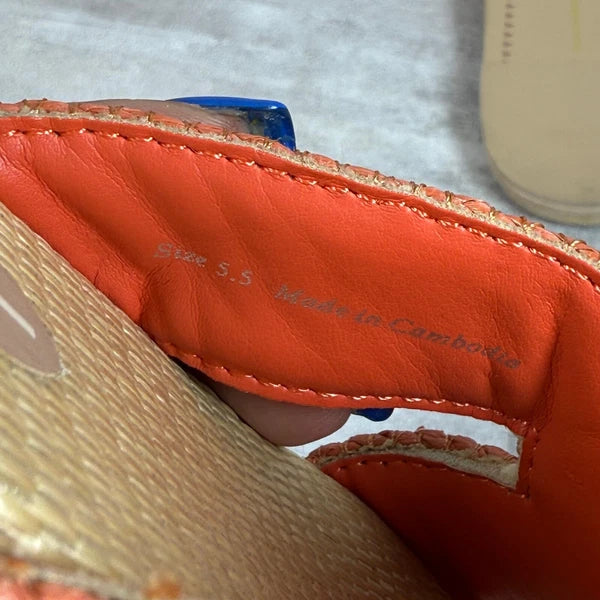 Dolce Vita Woven Orange Slide Sandals Raffia Slip On Casual Summer Shoes 5.5
