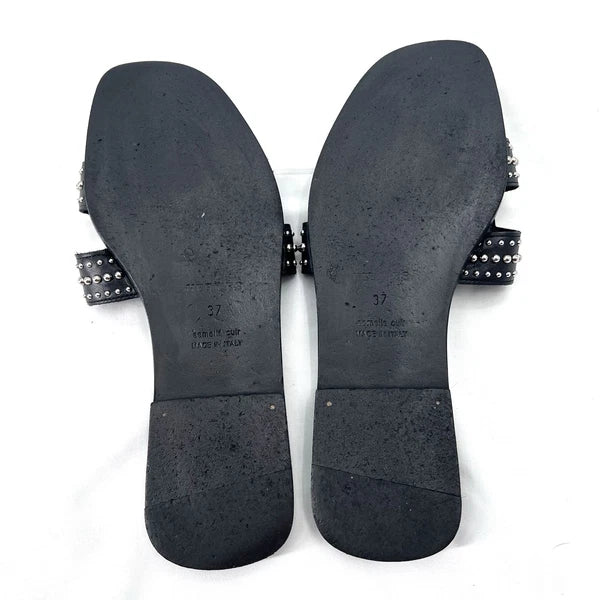 Hermes Oran Black Leather Studded Slide Sandals Womens Size EU 37 / US 6.5