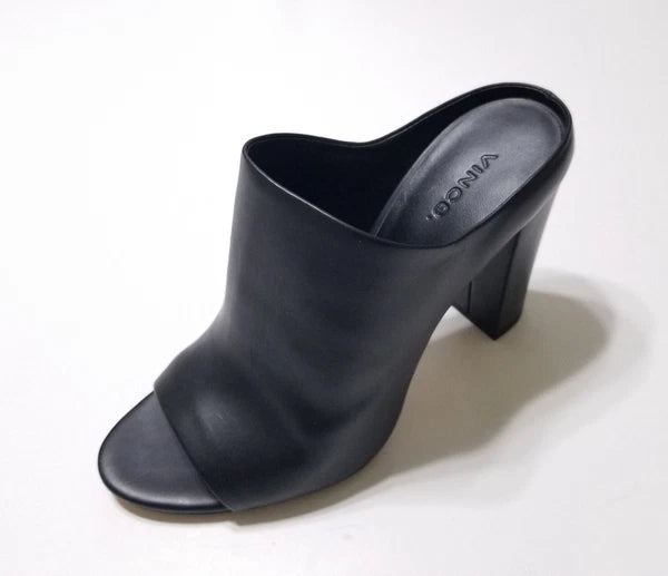 NIB Vince Alora Leather Block Heel Slide Sandal in Black Size 9 $295