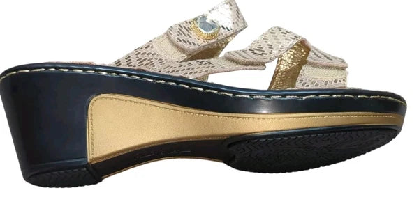 Alegria LOTI Gold Dazzler Sandal Wedge Slide On Open Toe Size 37