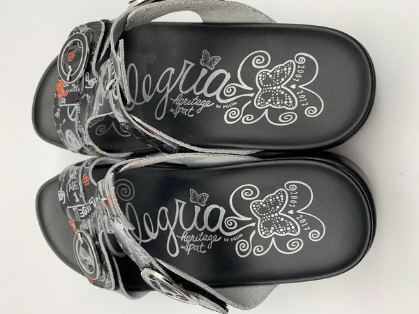 Alegria Women's US 7/7.5 EU 37 Vita Peace And Love Black Leather Sandals