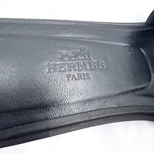 Hermes Oran Black Leather Studded Slide Sandals Womens Size EU 37 / US 6.5