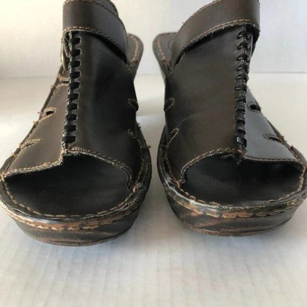 FASHION BUG Sunrise Brown Open Toe Clog Sandals Retro Hippie Boho Womens 8.5