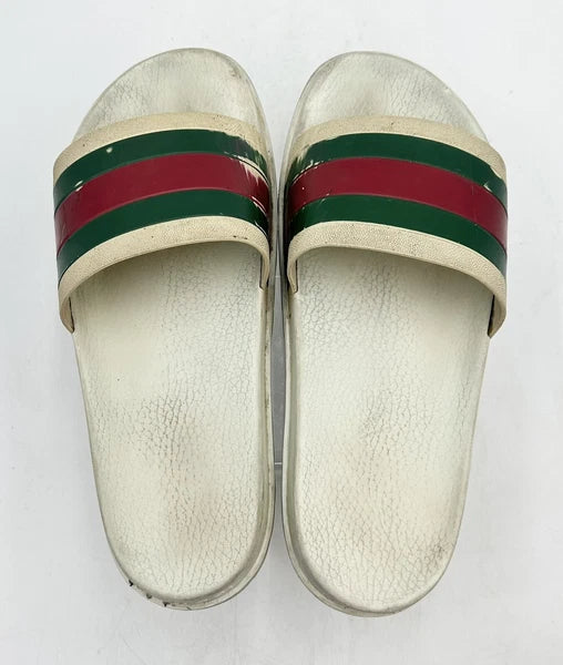 Gucci Men's Beige Striped Slide Sandals Size 12