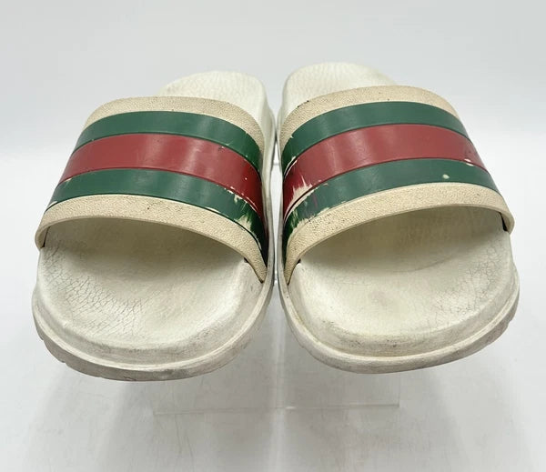 Gucci Men's Beige Striped Slide Sandals Size 12