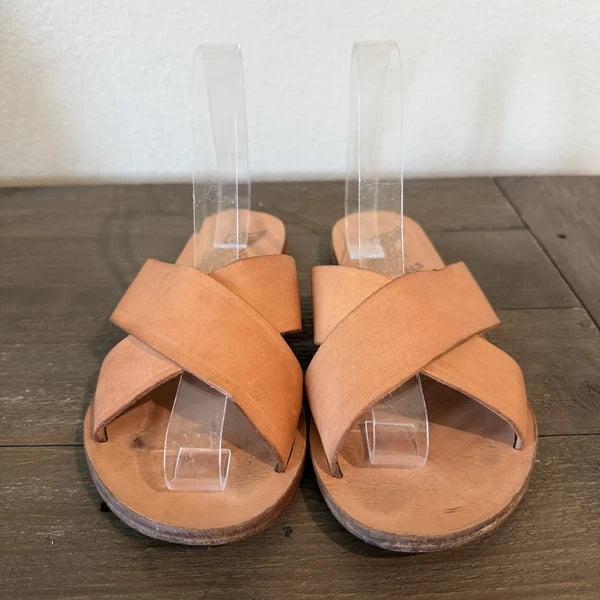 Ancient Greek Tan Cross-Strap Sandals Leather Women’s Size 38/8