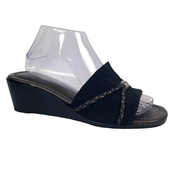Brighton Sandals Isis Women’s 10M Black Braided Slide Low Wedge Y2K Slip On
