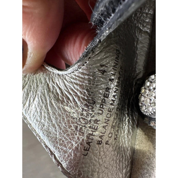 Alegria Black & Gold Leather Rhinestone Embellished Slide Sandals EU 41