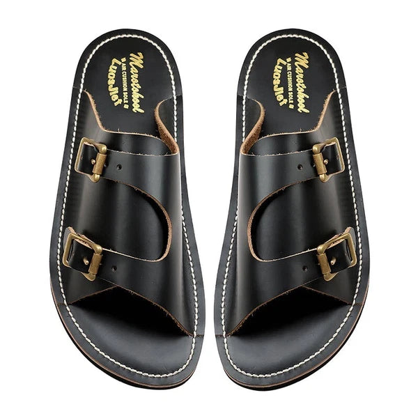 Korean Style Handmade Handcrafted Genuine Leather Slide On Flip Flops Sandals