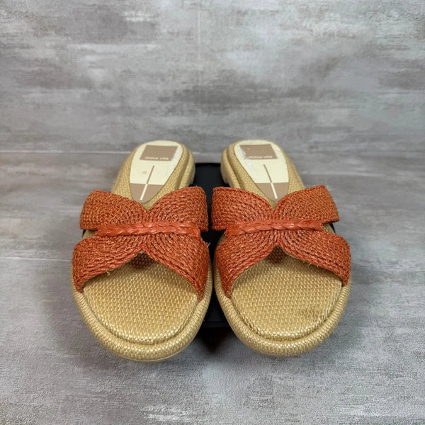 Dolce Vita Woven Orange Slide Sandals Raffia Slip On Casual Summer Shoes 5.5