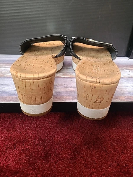 Michael Kors Warren Platform Sandal 8.5M Black Wedge Shoe Cork Open Toe Slide