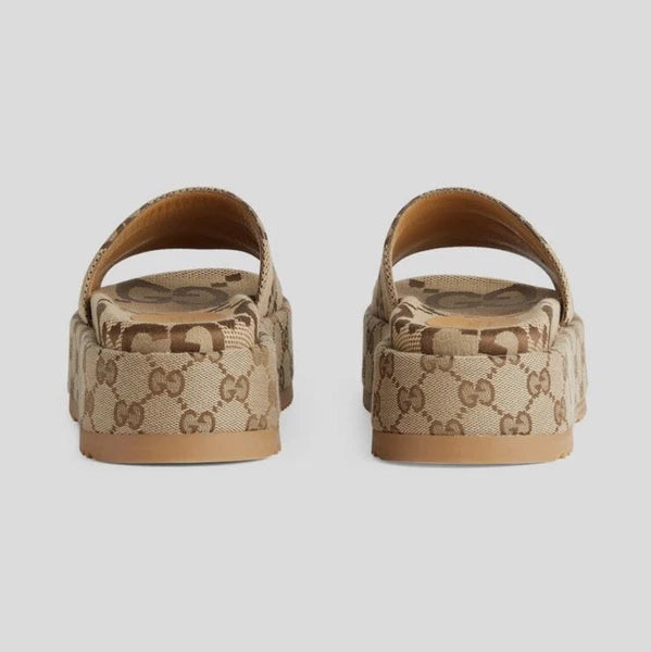 Gucci Womens Angelina Maxi GG Platform Slide Sandals- Beige Canvas- 40.5 /10.5US
