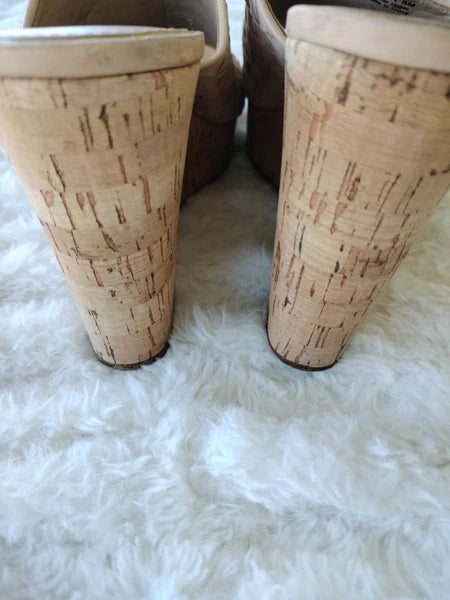 ETIENNE AIGNER Devin Sz 8  Sandals Platforms Women's Natural Cork Wedges Slides