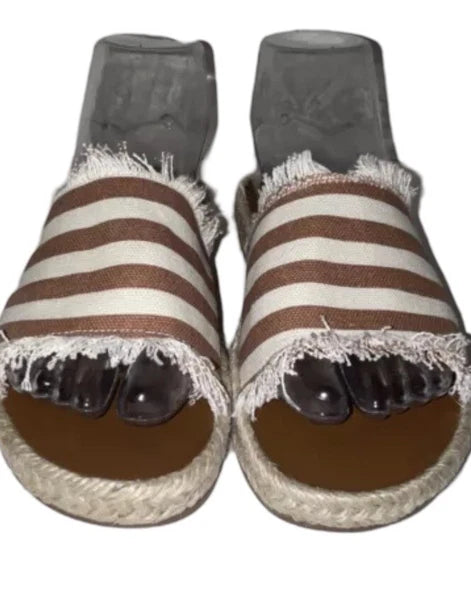 BEAST FASHION  Red Brick & White Striped  Fringe  Sandals Women’s Size 6.5 NEW