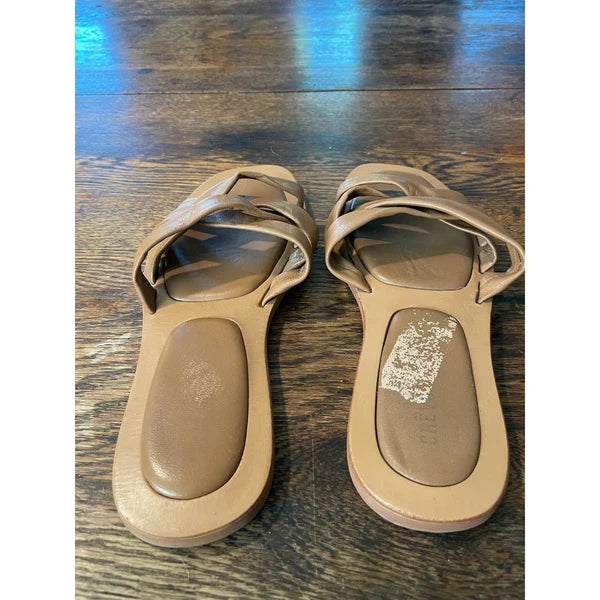 Leather Criss Cross Slide Sandals Square Toe Slip On Flats Size 9