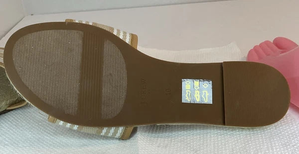 J. Crew Sandals Womens 10 White Tan Striped Espadrille Slides Flat Summer Beach