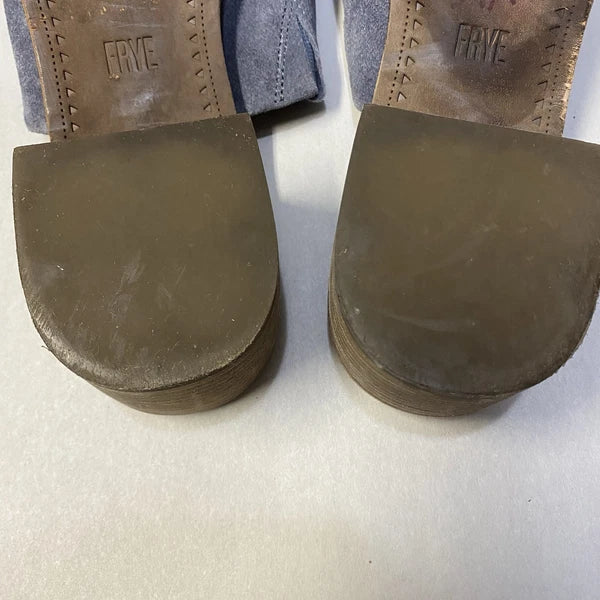 Frye Women’s Mule Sandals Size 10M Block Heel Leather Suede Y2K Style Blue