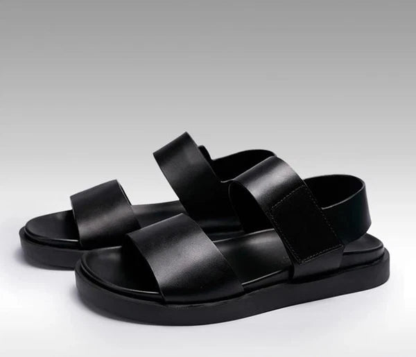 Mens Real Leather Gladiator Sandals Open Toe Beach Shoes Non-slip Flats Summer