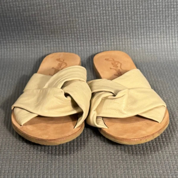 Free People Leather Slide Fashion Sandals Beige Size 6.5 US 37 EU