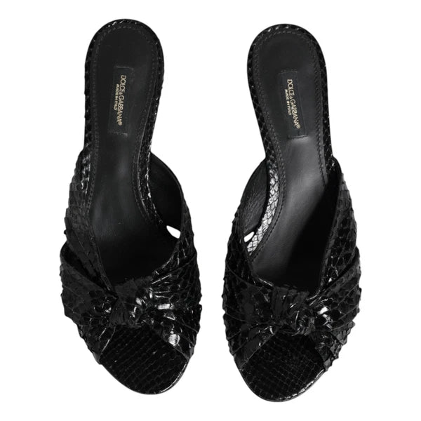 DOLCE & GABBANA Shoes Black Leather Heels Slides Sandals EU37.5 / US7 1200usd