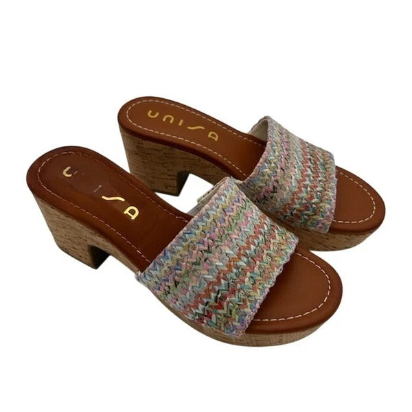 New Unisa Platform Rainbow Wedge Sandals Colorful Woven Slide Cork Heel Size 7M
