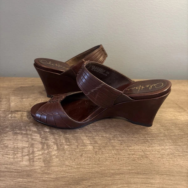 Cole Haan Air Huarache Slide Wedge Sandal Womens Size 6B Slip On Leather Carob